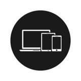 Ejemplo redondo negro plano del vector del botón del icono elegante de los dispositivos de Digitaces stock de ilustración Ejemplo redondo negro plano del vector del botón del icono elegante de los dispositivos de Digitaces stock de ilustración