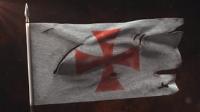Ejemplo templar dañado de la bandera 3D ilustración del vector Ejemplo templar dañado de la bandera 3D ilustración del vector