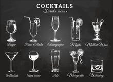 Ejemplos del vector de los vidrios de cóctel para el menú de la bebida Los bosquejos dibujados mano fijaron de la cerveza de las libre illustration Ejemplos del vector de los vidrios de cóctel para el menú de la bebida Los bosquejos dibujados mano fijaron de la cerveza de las libre illustration
