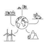 Ekologicznie życzliwy świat, planeta logo lub symbol w liniowym stylu, Infographics Eco pojęcie ilustracja wektor Ekologicznie życzliwy świat, planeta logo lub symbol w liniowym stylu, Infographics Eco pojęcie ilustracja wektor