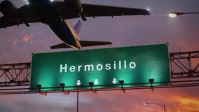 El aeroplano saca Hermosillo durante una salida del sol maravillosa stock de ilustración El aeroplano saca Hermosillo durante una salida del sol maravillosa stock de ilustración