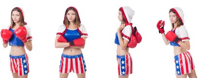 El boxeador de sexo femenino joven aislado en blanco imagen de archivo El boxeador de sexo femenino joven aislado en blanco imagen de archivo