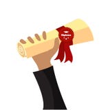 El cangrejo sostiene el diploma doblado con el ejemplo plano del vector de la cinta y del sello stock de ilustración El cangrejo sostiene el diploma doblado con el ejemplo plano del vector de la cinta y del sello stock de ilustración
