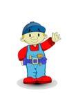 El carpintero lindo en ropa de trabajo agitó su mano stock de ilustración El carpintero lindo en ropa de trabajo agitó su mano stock de ilustración