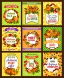 El cartel retro de la venta del otoño fijó con la hoja de la temporada de otoño stock de ilustración El cartel retro de la venta del otoño fijó con la hoja de la temporada de otoño stock de ilustración