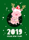 El cerdo divertido en un ` s del Año Nuevo rayó el sombrero ilustración del vector El cerdo divertido en un ` s del Año Nuevo rayó el sombrero ilustración del vector