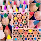 El collage de la foto del cierre encima del tiro macro sobre el colorante dibujó a lápiz Fotografía de archivo libre de regalías