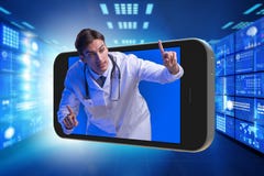 El concepto de la telemedicina con el doctor y el smartphone imagenes de archivo El concepto de la telemedicina con el doctor y el smartphone imagenes de archivo