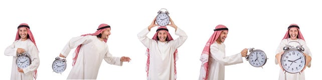 El concepto árabe del hombre a tiempo en blanco imagen de archivo libre de regalías El concepto árabe del hombre a tiempo en blanco imagen de archivo libre de regalías