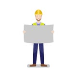 El constructor feliz está mirando un plan, sosteniéndose en manos stock de ilustración El constructor feliz está mirando un plan, sosteniéndose en manos stock de ilustración
