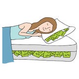 El dormir en la cama del efectivo stock de ilustración El dormir en la cama del efectivo stock de ilustración