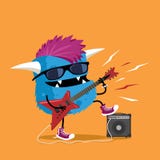 El eje de balancín punky del monstruo con el corte de pelo del Mohawk que tocaba la guitarra eléctrica roja enchufó el amplificad ilustración del vector El eje de balancín punky del monstruo con el corte de pelo del Mohawk que tocaba la guitarra eléctrica roja enchufó el amplificad ilustración del vector