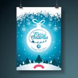 El ejemplo de la Feliz Navidad con tipografía y la decoración del ornamento el invierno ajardinan el fondo La Navidad del vector stock de ilustración El ejemplo de la Feliz Navidad con tipografía y la decoración del ornamento el invierno ajardinan el fondo La Navidad del vector stock de ilustración