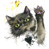 El ejemplo del gato negro con la acuarela del chapoteo texturizó el fondo Foto de archivo libre de regalías El ejemplo del gato negro con la acuarela del chapoteo texturizó el fondo Foto de archivo libre de regalías