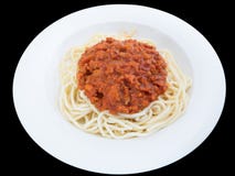 El espagueti boloñés con la salsa de tomate del cerdo o de la carne en una placa es foto de archivo El espagueti boloñés con la salsa de tomate del cerdo o de la carne en una placa es foto de archivo