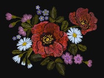 El estampado de flores colorido del bordado con la amapola y la margarita florece La gente tradicional del vector forma el orname libre illustration El estampado de flores colorido del bordado con la amapola y la margarita florece La gente tradicional del vector forma el orname libre illustration