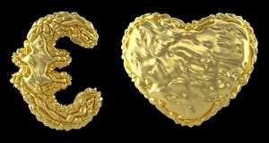 El euro y el corazón de la colección del símbolo hechos de 3d realista rinden la hoja de oro arrugada Colecci?n de s?mbolo arruga stock de ilustración El euro y el corazón de la colección del símbolo hechos de 3d realista rinden la hoja de oro arrugada Colecci?n de s?mbolo arruga stock de ilustración