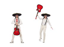 El guitarrista mexicano aislado en blanco foto de archivo El guitarrista mexicano aislado en blanco foto de archivo