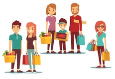 El hacer compras que va de la mujer y del hombre con el sistema de la gente del vector de los bolsos ilustración del vector El hacer compras que va de la mujer y del hombre con el sistema de la gente del vector de los bolsos ilustración del vector