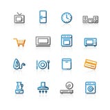 El hogar del contorno e-hace compras los iconos stock de ilustración El hogar del contorno e-hace compras los iconos stock de ilustración