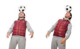 El hombre con fútbol aislado en blanco imagen de archivo El hombre con fútbol aislado en blanco imagen de archivo