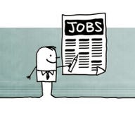 El hombre de la historieta con trabajos anuncia stock de ilustración El hombre de la historieta con trabajos anuncia stock de ilustración