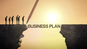 El lápiz escribe el ` del PLAN EMPRESARIAL del `, conectando el acantilado Hombre de negocios que cruza el acantilado, concepto d ilustración del vector El lápiz escribe el ` del PLAN EMPRESARIAL del `, conectando el acantilado Hombre de negocios que cruza el acantilado, concepto d ilustración del vector
