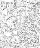El muchacho adorna su sitio para la Navidad stock de ilustración El muchacho adorna su sitio para la Navidad stock de ilustración