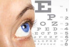 El ojo de las mujeres en fondo de la carta de prueba de la vista foto de archivo El ojo de las mujeres en fondo de la carta de prueba de la vista foto de archivo