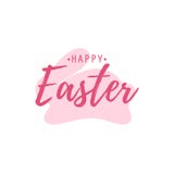 El poner letras feliz de Pascua y conejito rosado en el fondo blanco stock de ilustración El poner letras feliz de Pascua y conejito rosado en el fondo blanco stock de ilustración