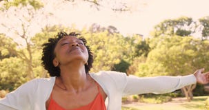 El retrato de la mujer está gozando del sol almacen de video El retrato de la mujer está gozando del sol almacen de video