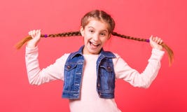 El retrato de la niña joven con dos trenza Imágenes de archivo libres de regalías El retrato de la niña joven con dos trenza Imágenes de archivo libres de regalías