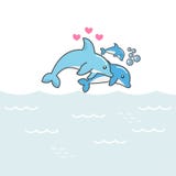 El saltar de los delfínes de la mamá y del bebé del papá del agua ilustración del vector El saltar de los delfínes de la mamá y del bebé del papá del agua ilustración del vector