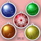 El sistema de bolas coloreadas de la Navidad remienda las insignias, insignia del perno de la Navidad ilustración del vector El sistema de bolas coloreadas de la Navidad remienda las insignias, insignia del perno de la Navidad ilustración del vector
