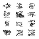 El sistema del vector del postre condimenta los logotipos, etiquetas, insignias ilustración del vector El sistema del vector del postre condimenta los logotipos, etiquetas, insignias ilustración del vector