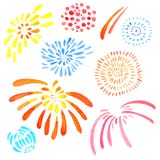 El sistema dibujado mano del ejemplo de la acuarela de color aislado estilizó los fuegos artificiales stock de ilustración El sistema dibujado mano del ejemplo de la acuarela de color aislado estilizó los fuegos artificiales stock de ilustración