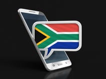 El smartphone y el discurso de la pantalla táctil burbujean con la bandera surafricana de la república libre illustration El smartphone y el discurso de la pantalla táctil burbujean con la bandera surafricana de la república libre illustration