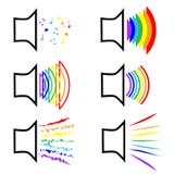 El símbolo de pertenecer a las minorías sexuales Sistema de megáfonos de los iconos con los sonidos del arco iris Lesbianas y gay libre illustration El símbolo de pertenecer a las minorías sexuales Sistema de megáfonos de los iconos con los sonidos del arco iris Lesbianas y gay libre illustration