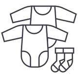 El vestido, los mamelucos y los calcetines del bebé vector la línea icono, muestra, ejemplo en el fondo, movimientos editable stock de ilustración El vestido, los mamelucos y los calcetines del bebé vector la línea icono, muestra, ejemplo en el fondo, movimientos editable stock de ilustración