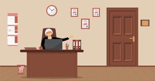 An elderly elegant secretary woman sitting in the workplace in a reception area on a cream background royalty free illustration An elderly elegant secretary woman sitting in the workplace in a reception area on a cream background royalty free illustration