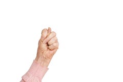 Senior female gesture language, hands signs isolated on solid white background. Old female in her seventies / eighties showing arm royalty free stock image Senior female gesture language, hands signs isolated on solid white background. Old female in her seventies / eighties showing arm royalty free stock image