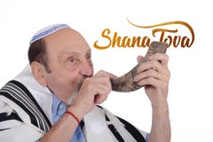 Eldery jewish man blowing the Shofar horn stock photos Eldery jewish man blowing the Shofar horn stock photos