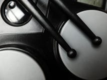 Electric drums with black plastic drum sticks. Close-up stock photo Electric drums with black plastic drum sticks. Close-up stock photo