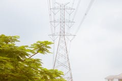 Electric Power Transmission Lines over trees and residential are royalty free stock photos Electric Power Transmission Lines over trees and residential are royalty free stock photos
