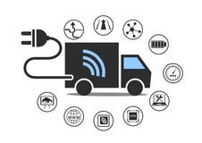 Electric truck symbol with power plug and various icons. royalty free illustration Electric truck symbol with power plug and various icons. royalty free illustration