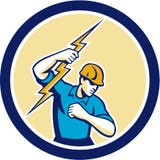Electrician Holding Lightning Bolt Side Circle royalty free illustration Electrician Holding Lightning Bolt Side Circle royalty free illustration