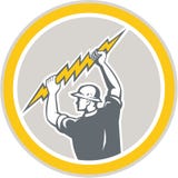Electrician Holding Lightning Bolt Side Retro vector illustration Electrician Holding Lightning Bolt Side Retro vector illustration