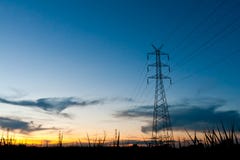 Electricity Poles In Twilight Time Royalty Free Stock Photos