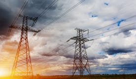 Electricity pylon in a field with blue sky. stock photography Electricity pylon in a field with blue sky. stock photography