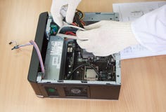Electronics engineer assembly a personal computer. stock image Electronics engineer assembly a personal computer. stock image